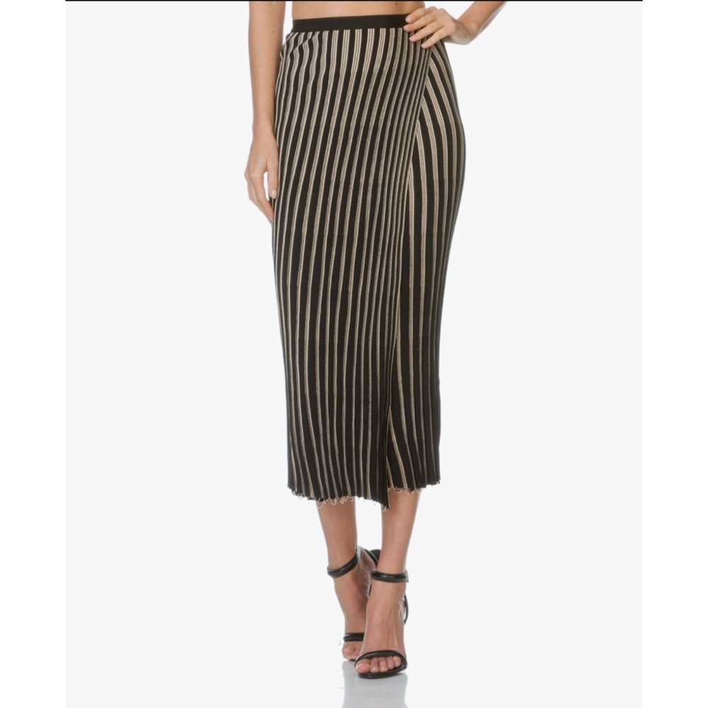 Helmut lang knit striped knit tan and black midi pencil skirt